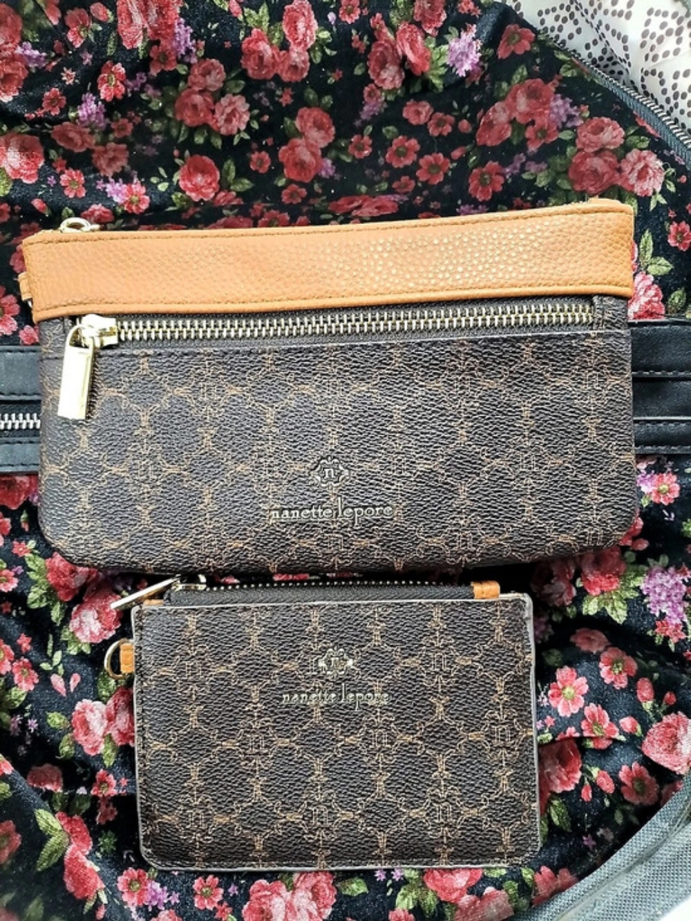 Nanette Lepore Brown & Orange Wallet Set